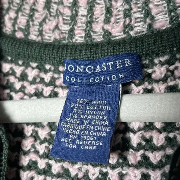 Doncaster Pink & Green Knit Short Sleeve Zip Up Sweater - Picture 4 of 9